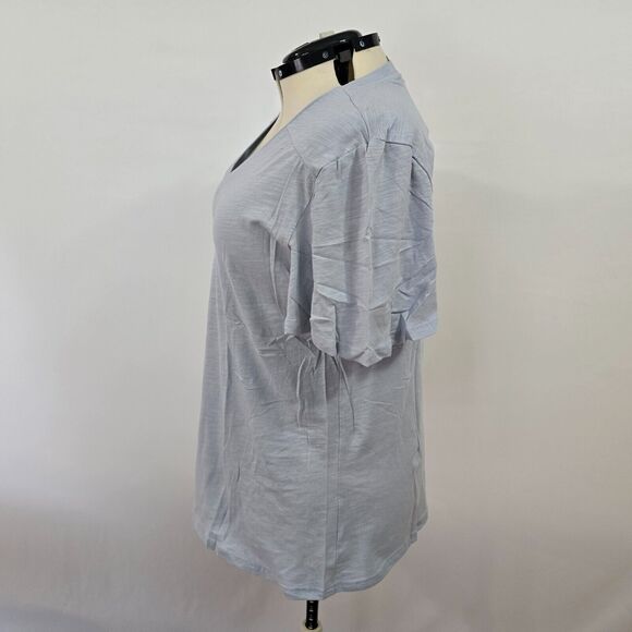 Bloomchic T-Shirt Women's Large Plain Ruffle Sleeve Heather VNeck Light Blue NWT - Picture 3 of 8